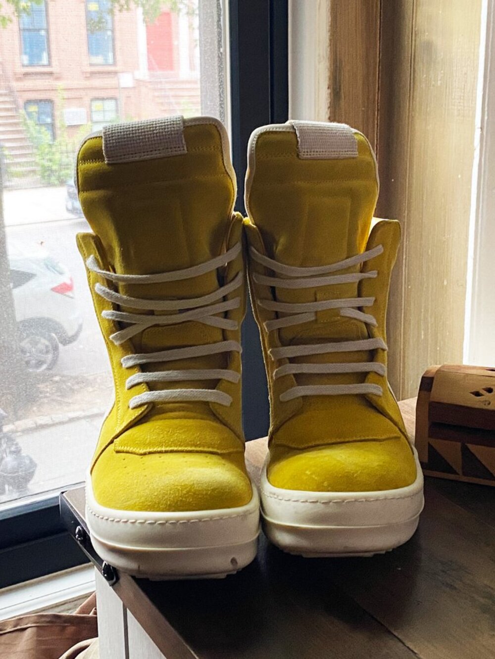 Rick Owens Geobasket Yellow Leather High Top Sneakers Size 9 Designer Shoes